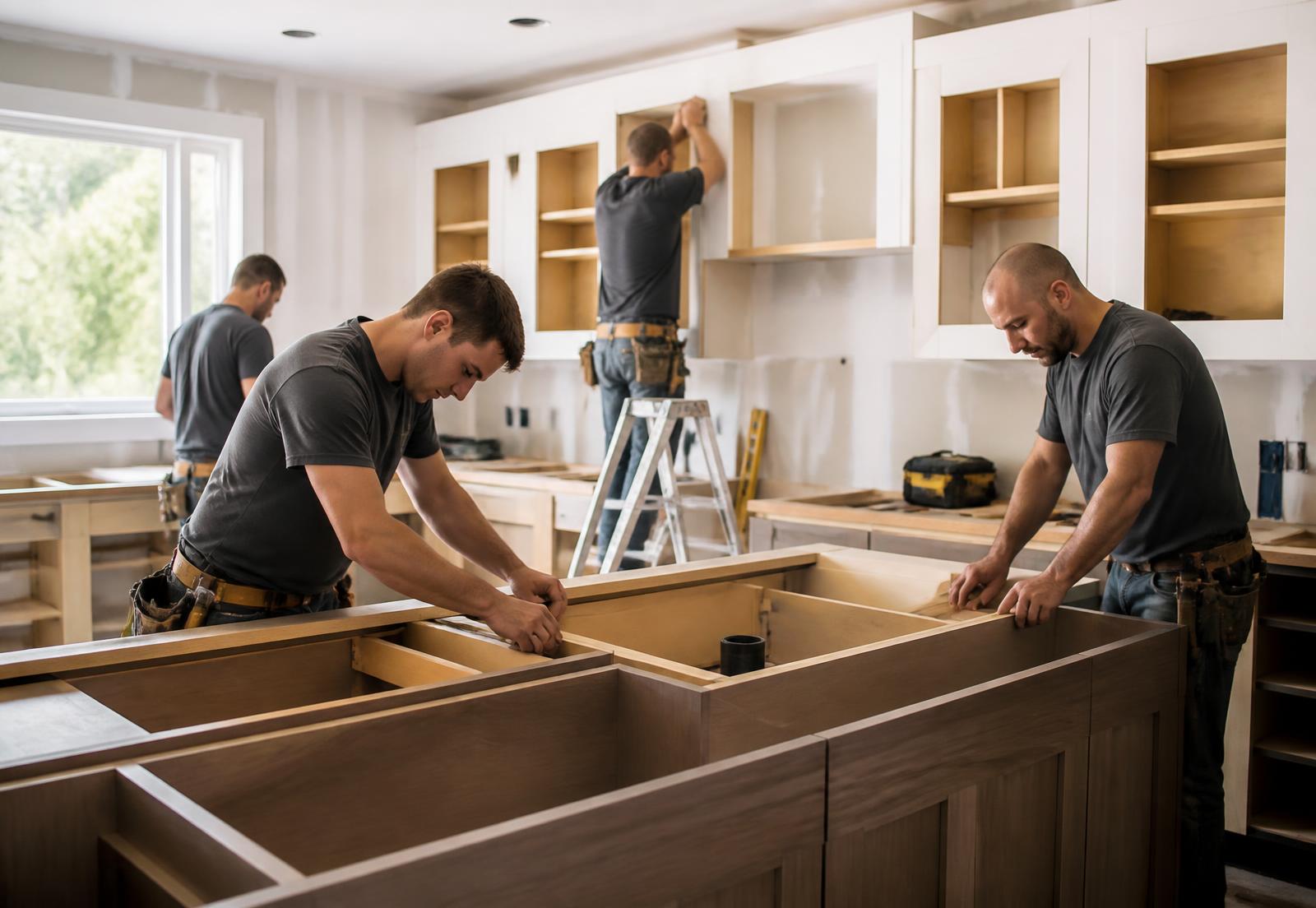 Remodeling crew working on a residential kitchen renovation